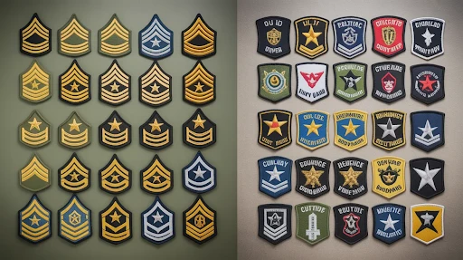 Visual comparison of official military patches and custom military patches.