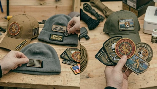 Velcro patches on hats and caps.
